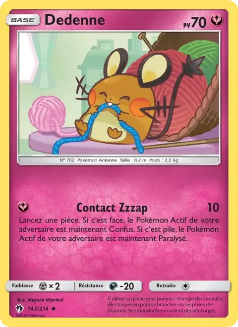 Carte Pokémon Dedenne 142/214, extension Tonnerre Perdu
