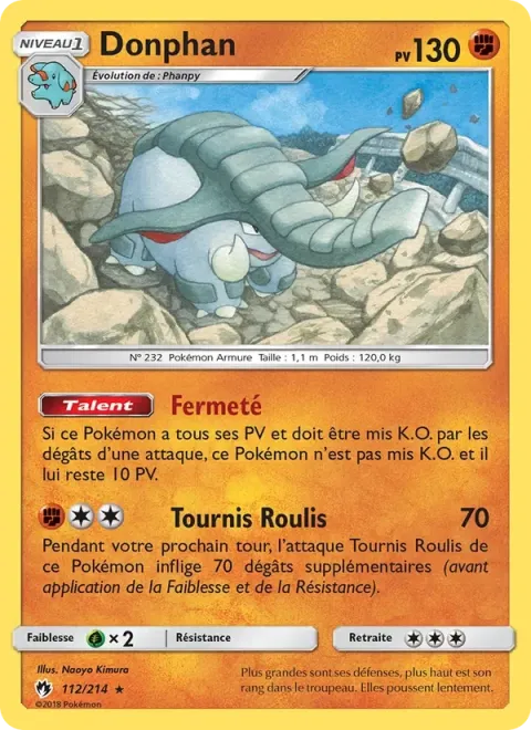 Carte Pokémon Donphan 112/214, extension Tonnerre Perdu