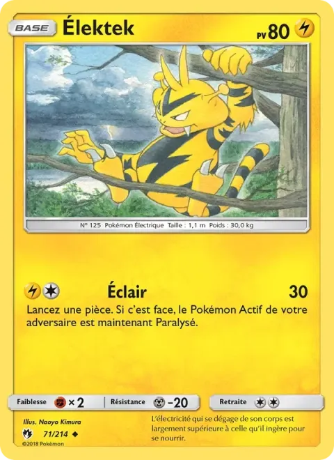 Carte Pokémon Élektek 071/214, extension Tonnerre Perdu