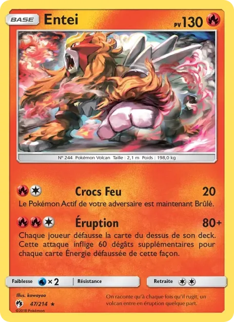 Carte Pokémon Entei 047/214, extension Tonnerre Perdu
