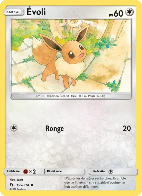 Carte Pokémon Évoli 155/214, extension Tonnerre Perdu