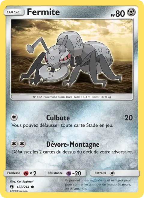 Carte Pokémon Fermite 128/214, extension Tonnerre Perdu