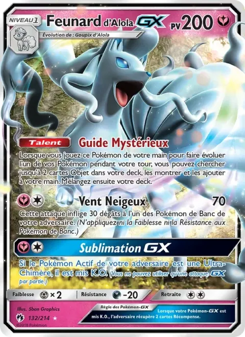 Carte Pokémon Feunard d’Alola GX 132/214, extension Tonnerre Perdu