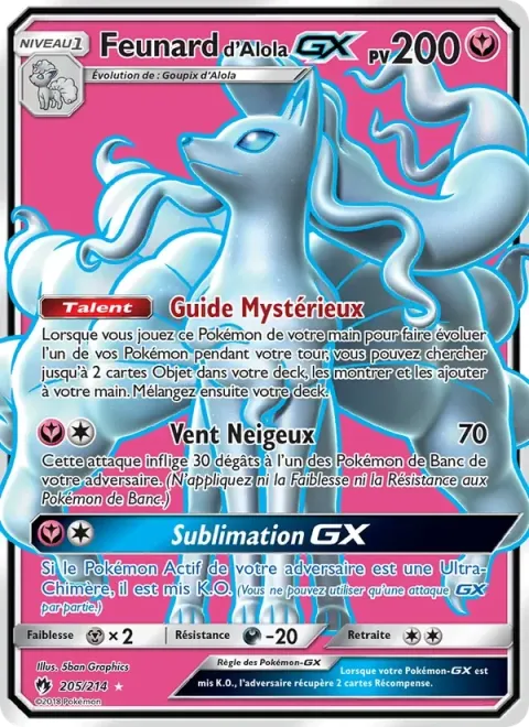Carte Pokémon Feunard d’Alola GX 205/214, extension Tonnerre Perdu