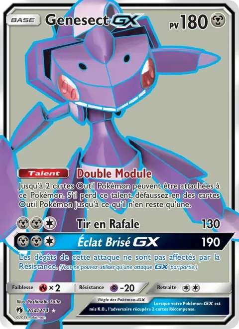 Carte Pokémon Genesect GX 204/214, extension Tonnerre Perdu