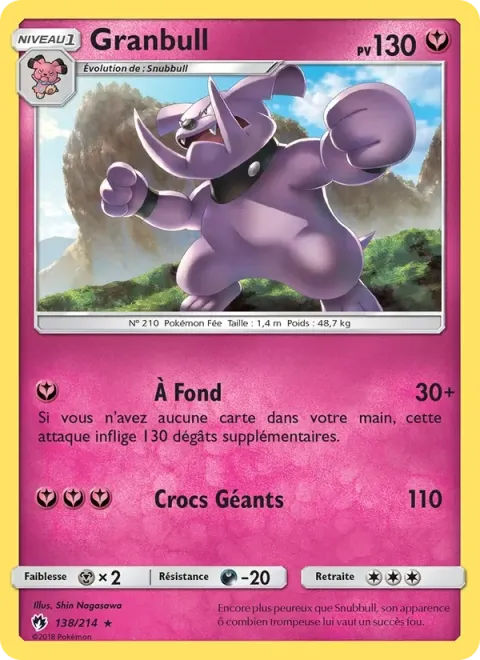 Carte Pokémon Granbull 138/214, extension Tonnerre Perdu