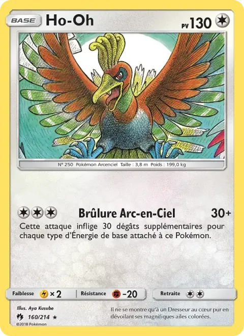 Carte Pokémon Ho-Oh 160/214, extension Tonnerre Perdu