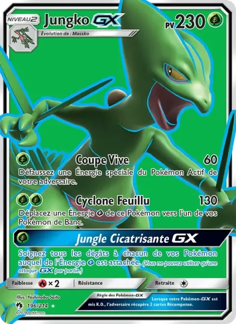 Carte Pokémon Jungko GX 196/214, extension Tonnerre Perdu
