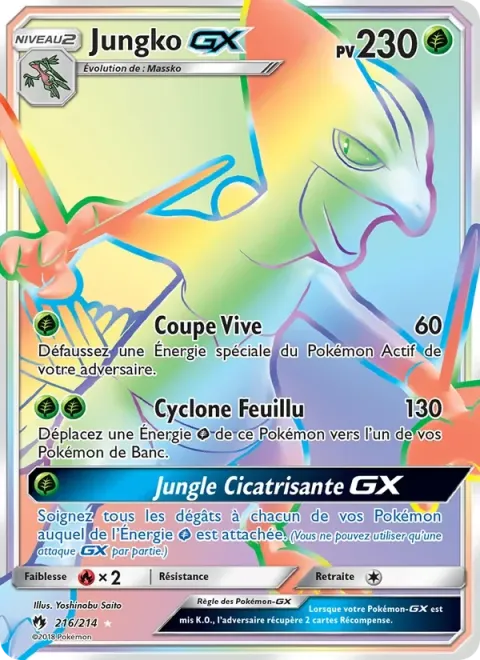 Carte Pokémon Jungko GX 216/214, extension Tonnerre Perdu