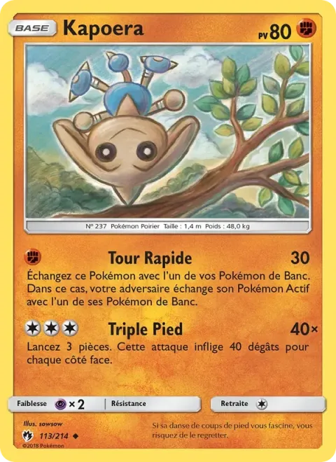 Carte Pokémon Kapoera 113/214, extension Tonnerre Perdu