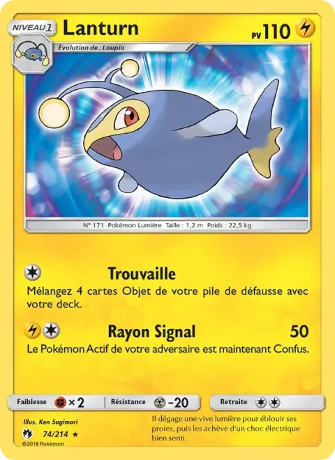 Carte Pokémon Lanturn 074/214, extension Tonnerre Perdu