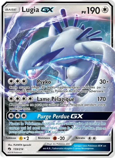 Carte Pokémon Lugia GX 159/214, extension Tonnerre Perdu