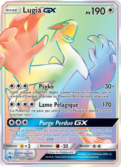 Carte Pokémon Lugia GX 227/214, extension Tonnerre Perdu