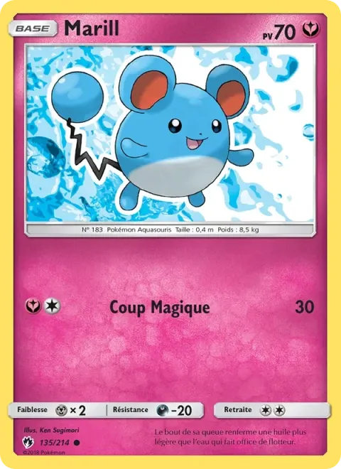 Carte Pokémon Marill 135/214, extension Tonnerre Perdu