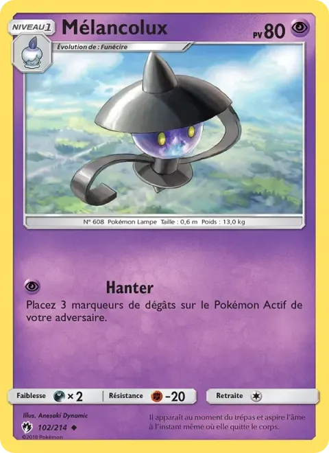 Carte Pokémon Mélancolux 102/214, extension Tonnerre Perdu