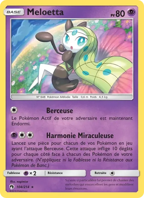 Carte Pokémon Meloetta 104/214, extension Tonnerre Perdu