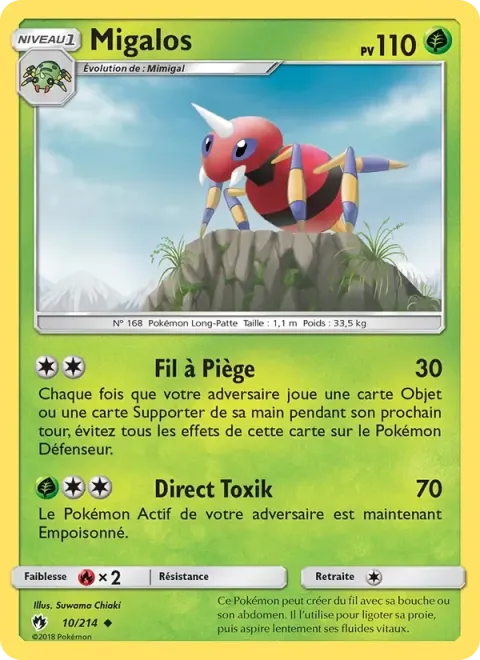 Carte Pokémon Migalos 010/214, extension Tonnerre Perdu