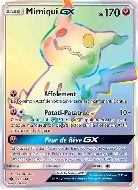Carte Pokémon Mimiqui GX 226/214, extension Tonnerre Perdu