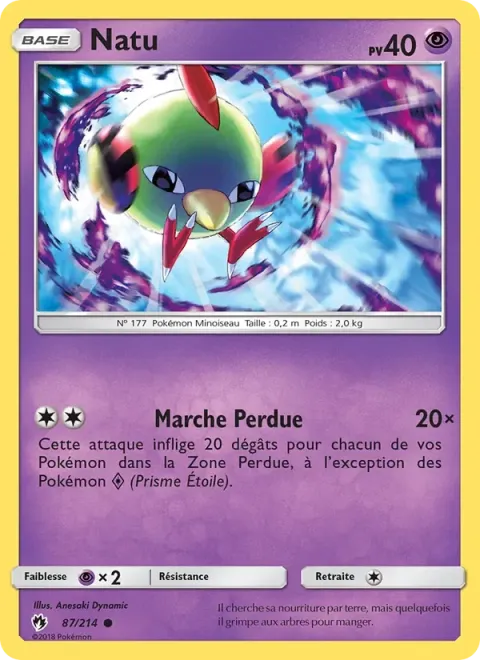 Carte Pokémon Natu 087/214, extension Tonnerre Perdu