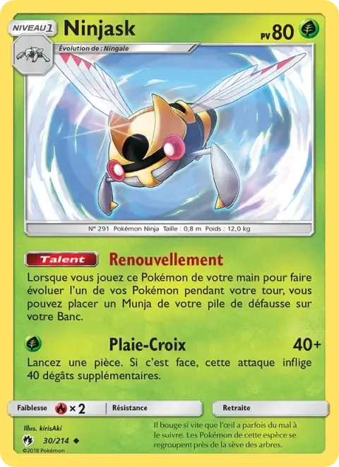 Carte Pokémon Ninjask 030/214, extension Tonnerre Perdu