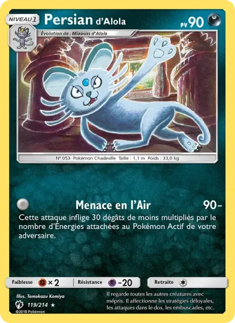 Carte Pokémon Persian d’Alola 119/214, extension Tonnerre Perdu