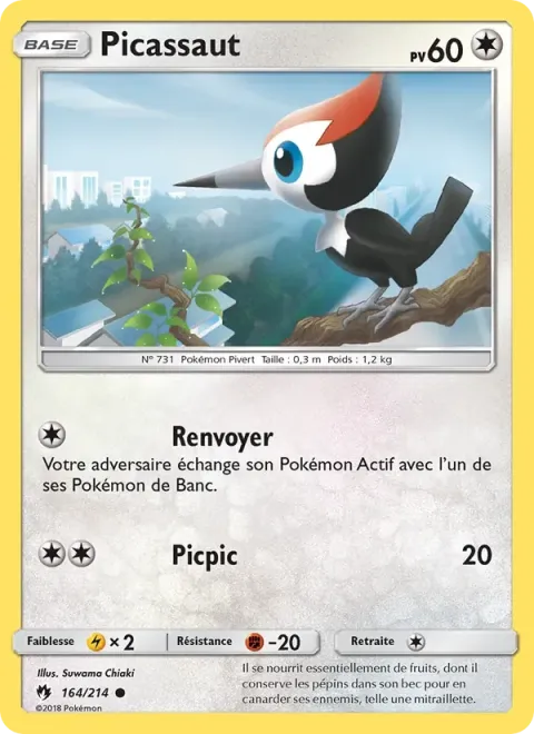 Carte Pokémon Picassaut 164/214, extension Tonnerre Perdu