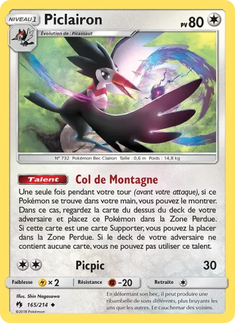 Carte Pokémon Piclairon 165/214, extension Tonnerre Perdu