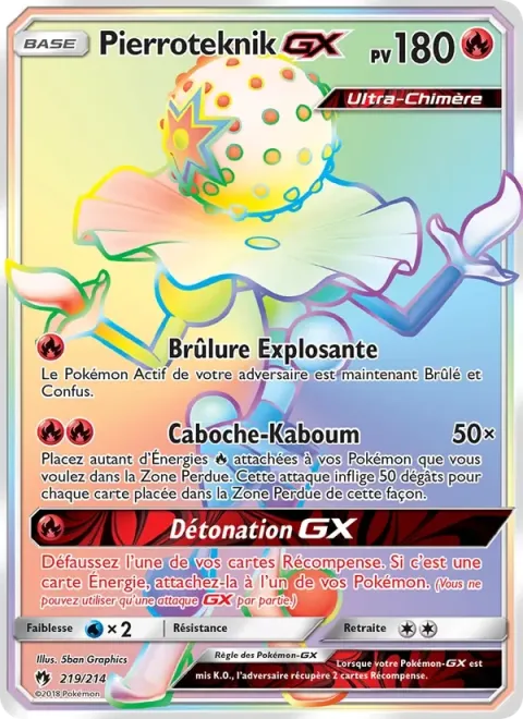 Carte Pokémon Pierroteknik GX 219/214, extension Tonnerre Perdu