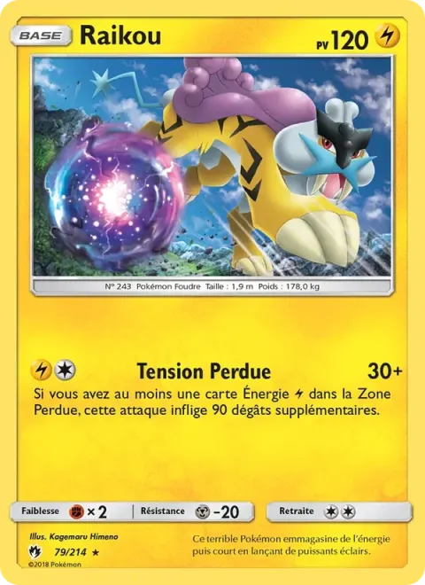 Carte Pokémon Raikou 079/214, extension Tonnerre Perdu