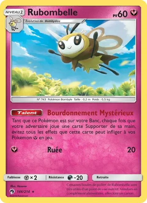 Carte Pokémon Rubombelle 146/214, extension Tonnerre Perdu