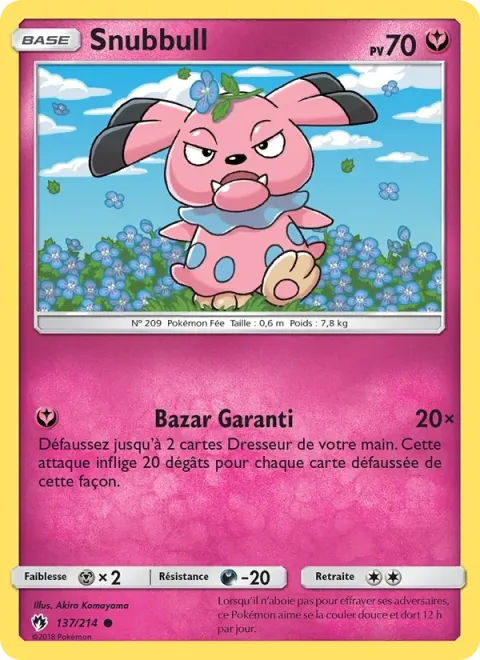 Carte Pokémon Snubbull 137/214, extension Tonnerre Perdu
