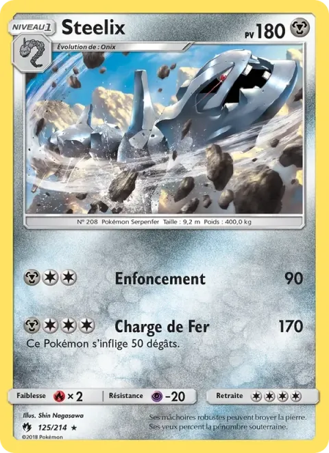 Carte Pokémon Steelix 125/214, extension Tonnerre Perdu