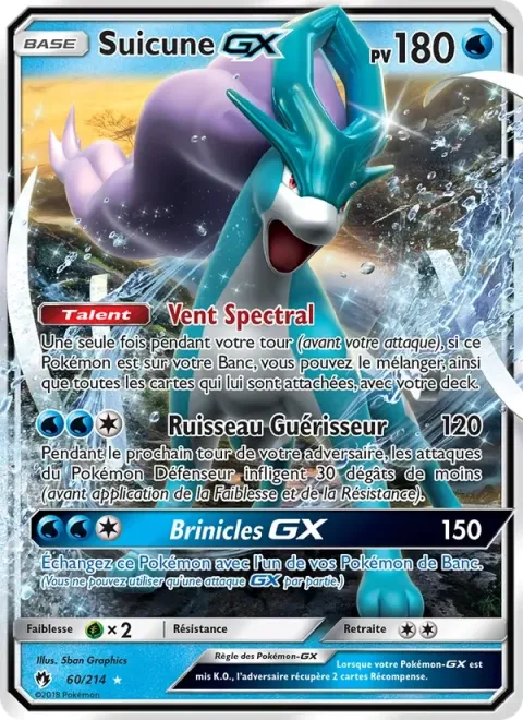 Carte Pokémon Suicune GX 060/214, extension Tonnerre Perdu