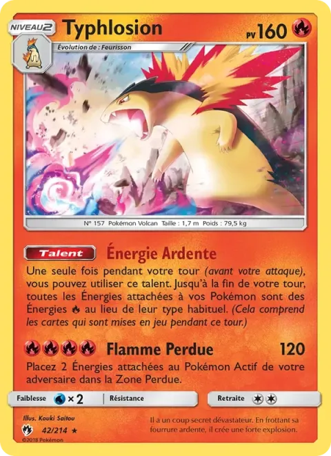 Carte Pokémon Typhlosion 042/214, extension Tonnerre Perdu