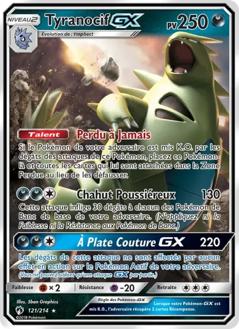 Carte Pokémon Tyranocif GX 121/214, extension Tonnerre Perdu