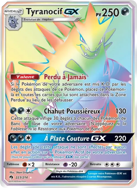 Carte Pokémon Tyranocif GX 223/214, extension Tonnerre Perdu