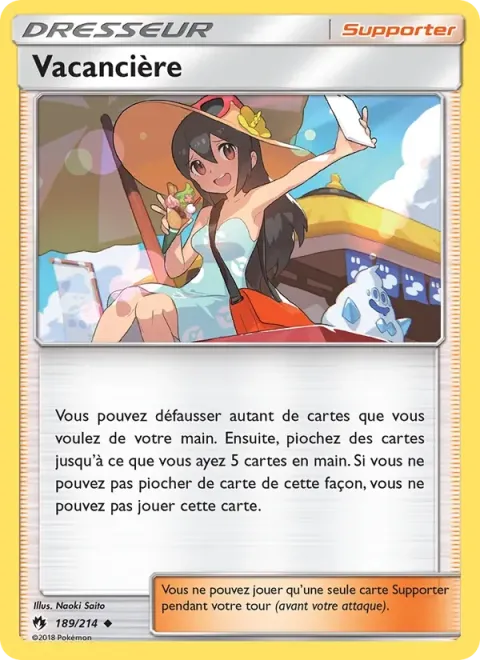 Carte Pokémon Vacancière 189/214, extension Tonnerre Perdu