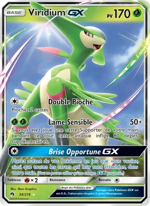 Carte Pokémon Viridium GX 034/214, extension Tonnerre Perdu