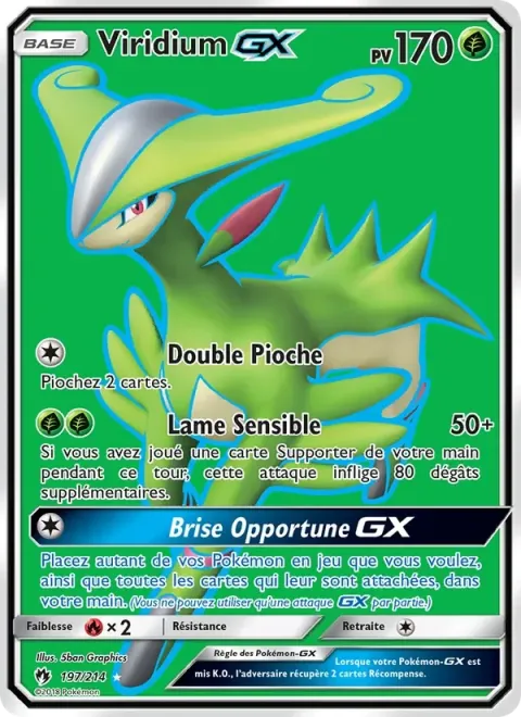 Carte Pokémon Viridium GX 197/214, extension Tonnerre Perdu