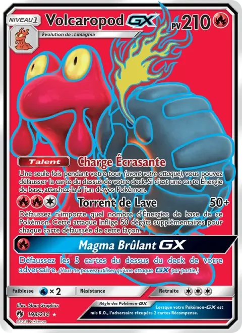 Carte Pokémon Volcaropod GX 198/214, extension Tonnerre Perdu