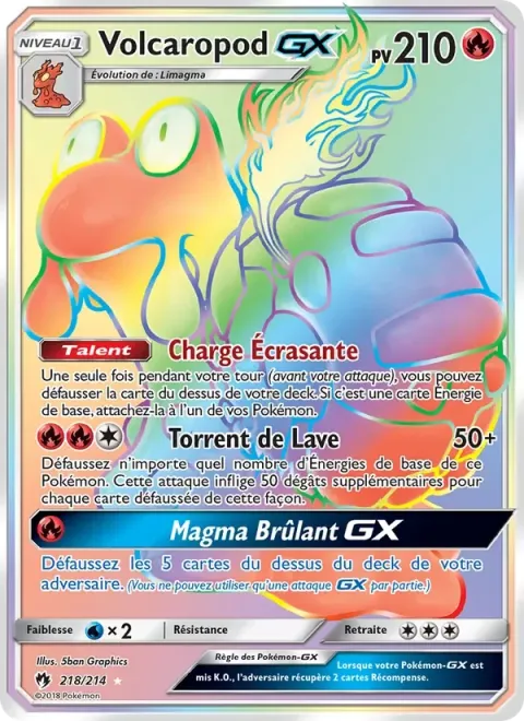 Carte Pokémon Volcaropod GX 218/214, extension Tonnerre Perdu