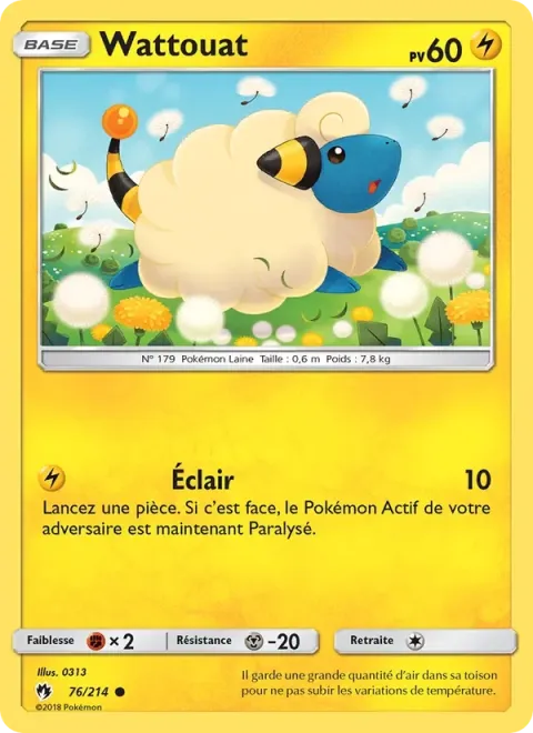 Carte Pokémon Wattouat 076/214, extension Tonnerre Perdu