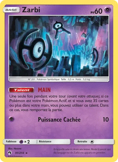 Carte Pokémon Zarbi 091/214, extension Tonnerre Perdu