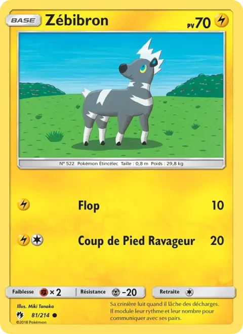 Carte Pokémon Zébibron 081/214, extension Tonnerre Perdu