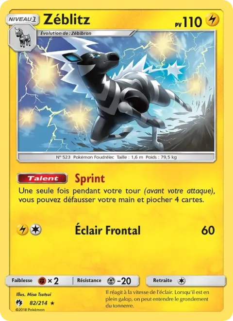 Carte Pokémon Zéblitz 082/214, extension Tonnerre Perdu