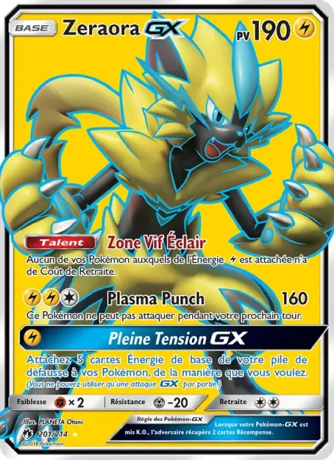 Carte Pokémon Zeraora GX 201/214, extension Tonnerre Perdu