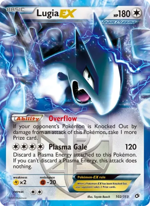 Carte Pokémon Lugia-EX 102/113, extension Trésors Légendaires (sortie anglaise)