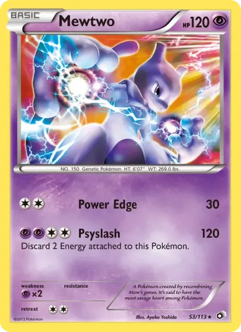 Carte Pokémon Mewtwo 053/113, extension Trésors Légendaires (sortie anglaise)
