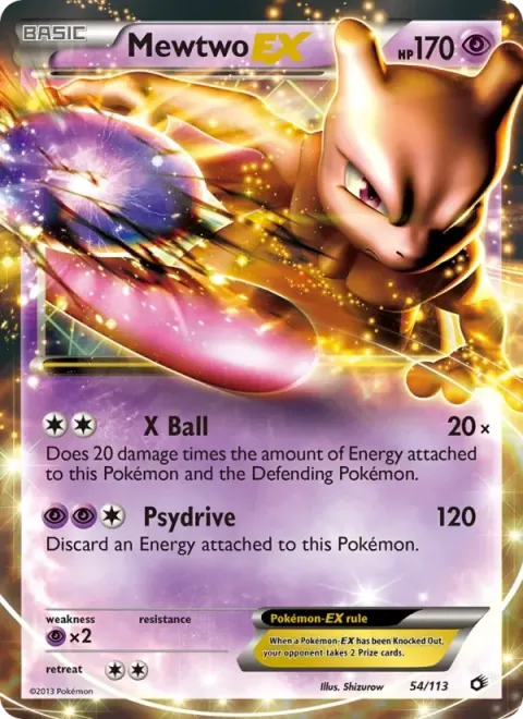 Carte Pokémon Mewtwo-EX 054/113, extension Trésors Légendaires (sortie anglaise)
