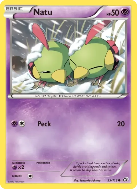 Carte Pokémon Natu 055/113, extension Trésors Légendaires (sortie anglaise)
